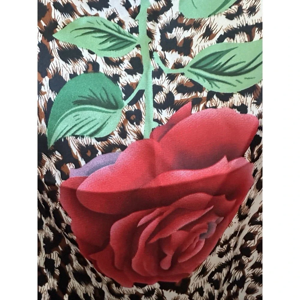 Jessica McClintock Leopard Rose Print Satin Square Scarf 34x34 Fashion Scarf NWT